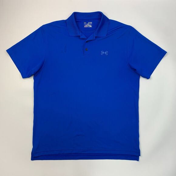 Under Armour Fishing Polo Shirt Mens XL Extra Large Blue HeatGear Sweat Wick - Picture 2 of 13